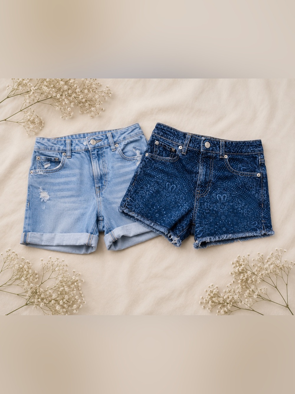 Bundle of 2 Size 10 GAP Light Wash and Dark Denim Paisley Print Girls' Shorts